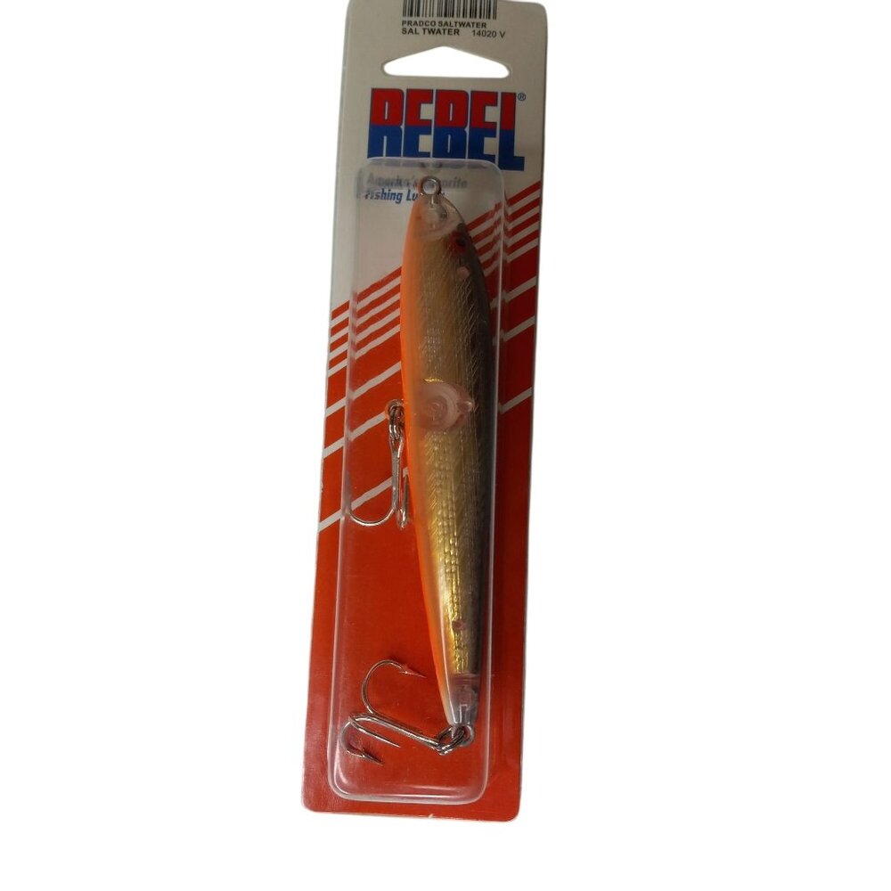 Rebel Saltwater Minnow Lure 4.5" Gold Orange Fishing Bait Dual Treble Hooks NEW